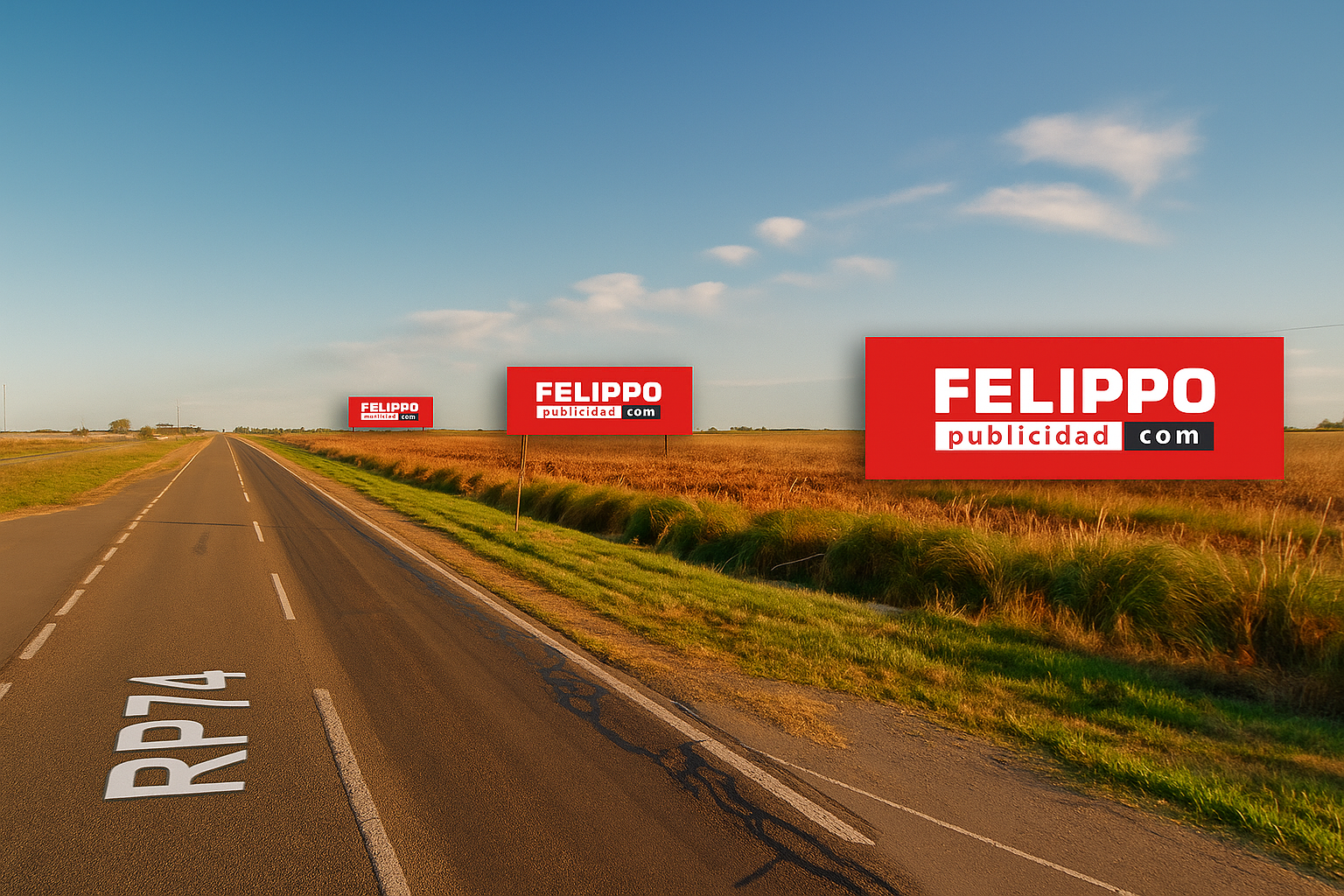 Cartel de ruta en Ruta 74, km 8, con orientación hacia CABA.