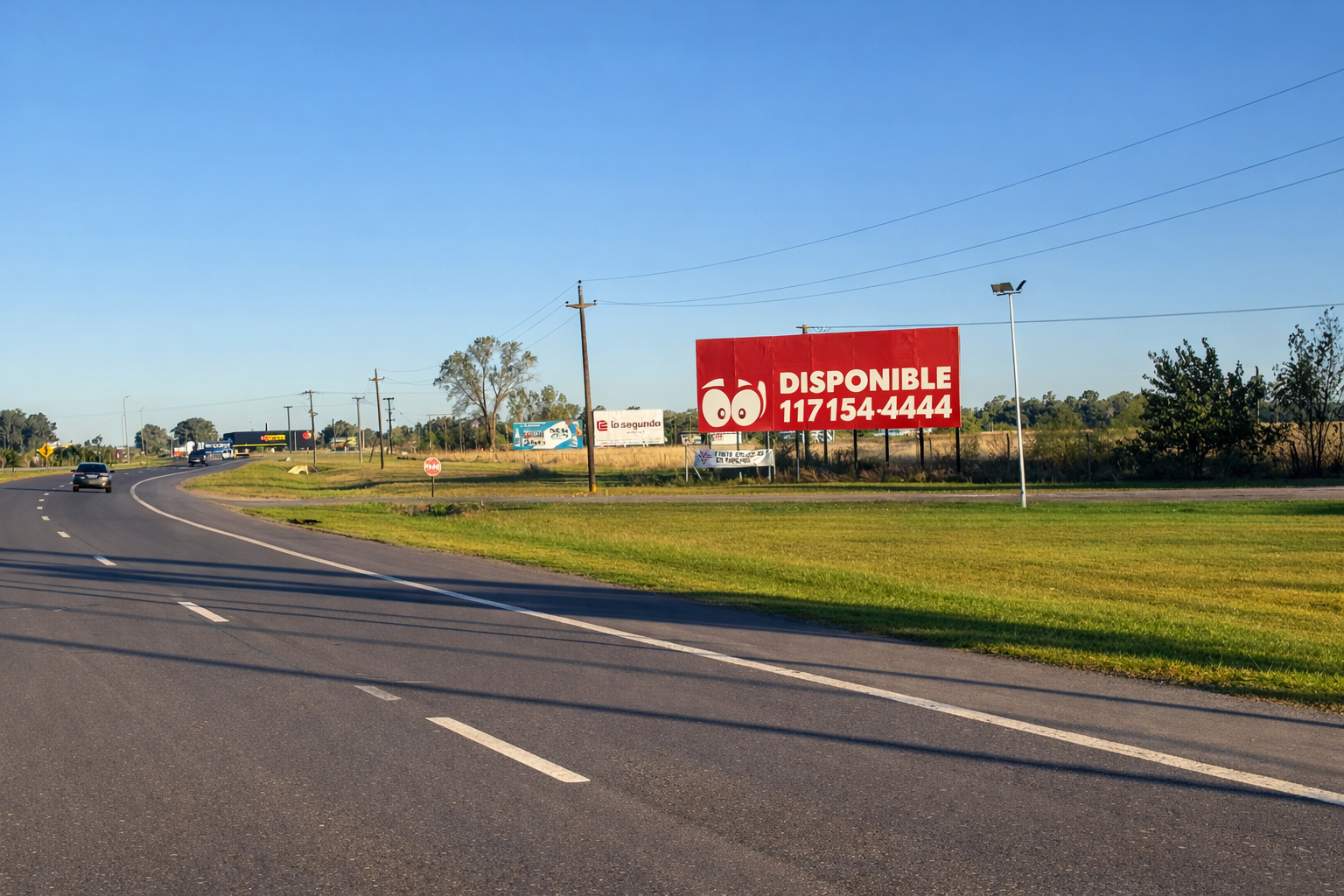 Cartel de ruta en Ruta 2, km 116, con orientación hacia La Costa.