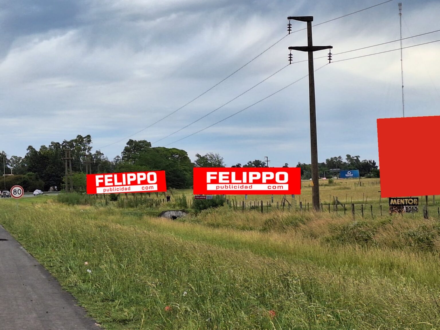 Cartel publicidad Ruta 2 km 115 trafico hacia Caba Felippo publicidad